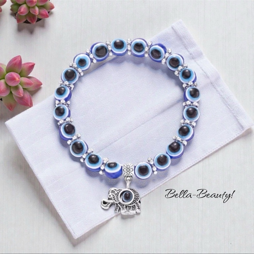 Elegant Turkish Eye Elephant Bracelet Blue Bead Bracelet Women   ~NEW~